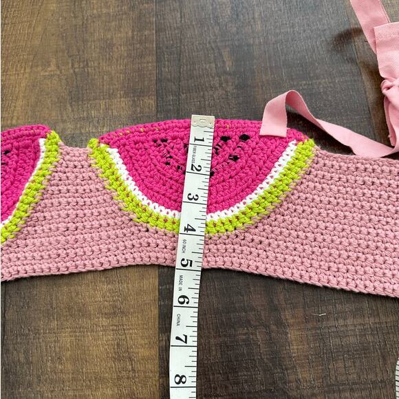 Handmade Crochet Watermelon Bralette Top Pink Tie-Back Size Medium - Picture 6 of 8